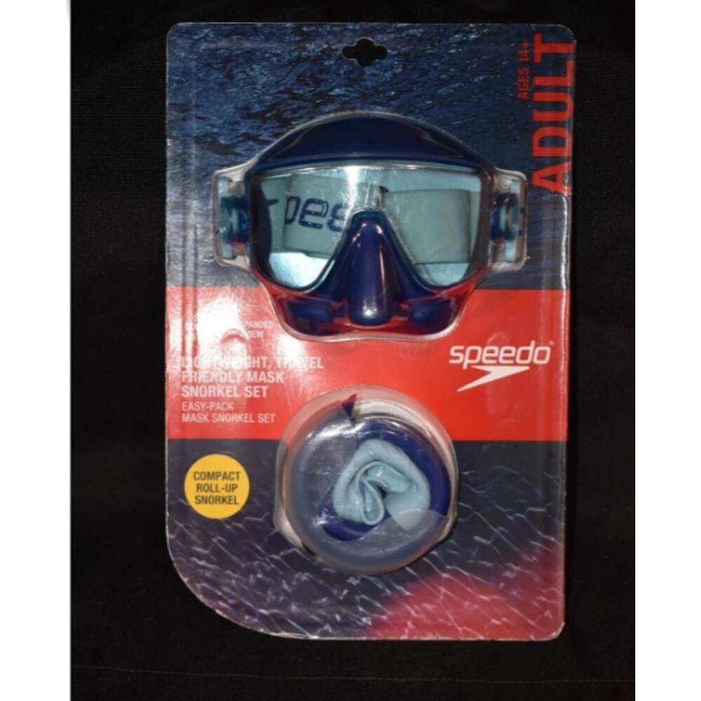 Speedo Adult Travel Snorkel Mask Set - Navy. Ages 14+ NEW! Vacation Beach Ocean